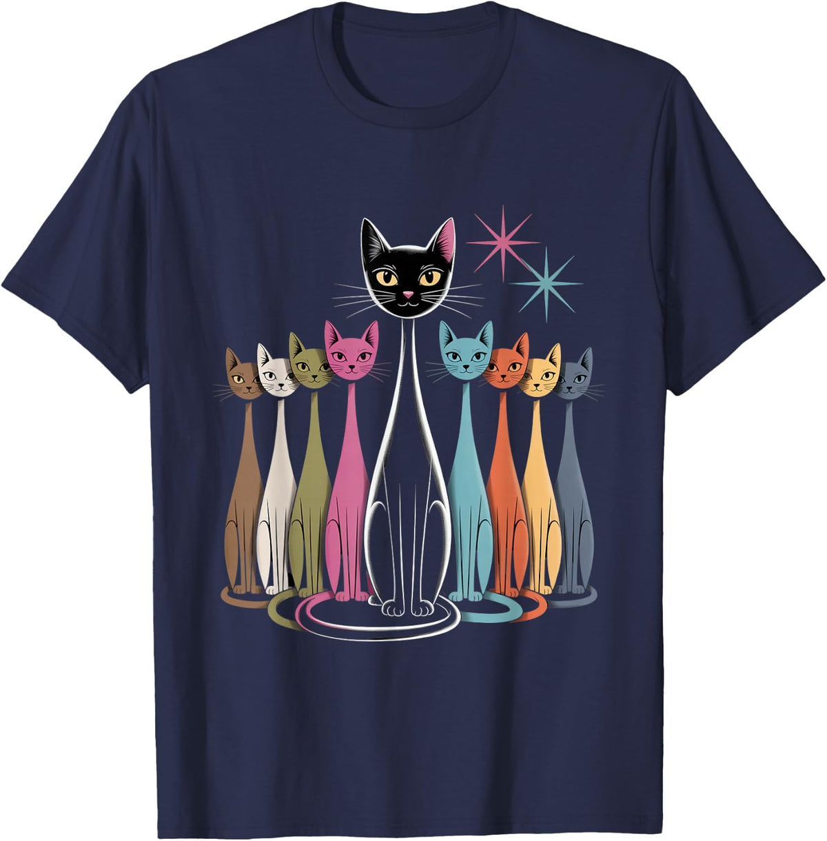 Cat Retro Vintage Mid-Century Modern Look Cats 50s 60s Style T-Shirt - Navy Blue