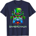Video Gamer Kids Boys Gaming Leprechaun St. Patrick's Day T-Shirt - Navy Blue