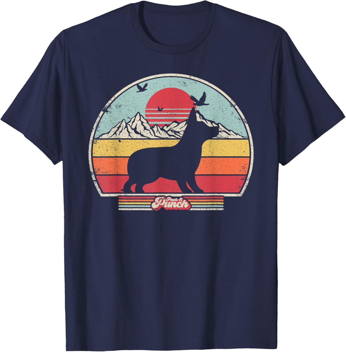 Corgi Shirt. Retro Style T-Shirt - Navy Blue