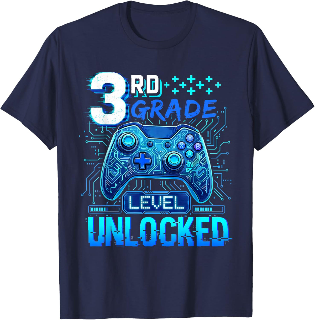 First Day of 3rd Grade Shirt Boys Level Unlocked Gamer Tees Back to School T-Shirt - Navy Blue