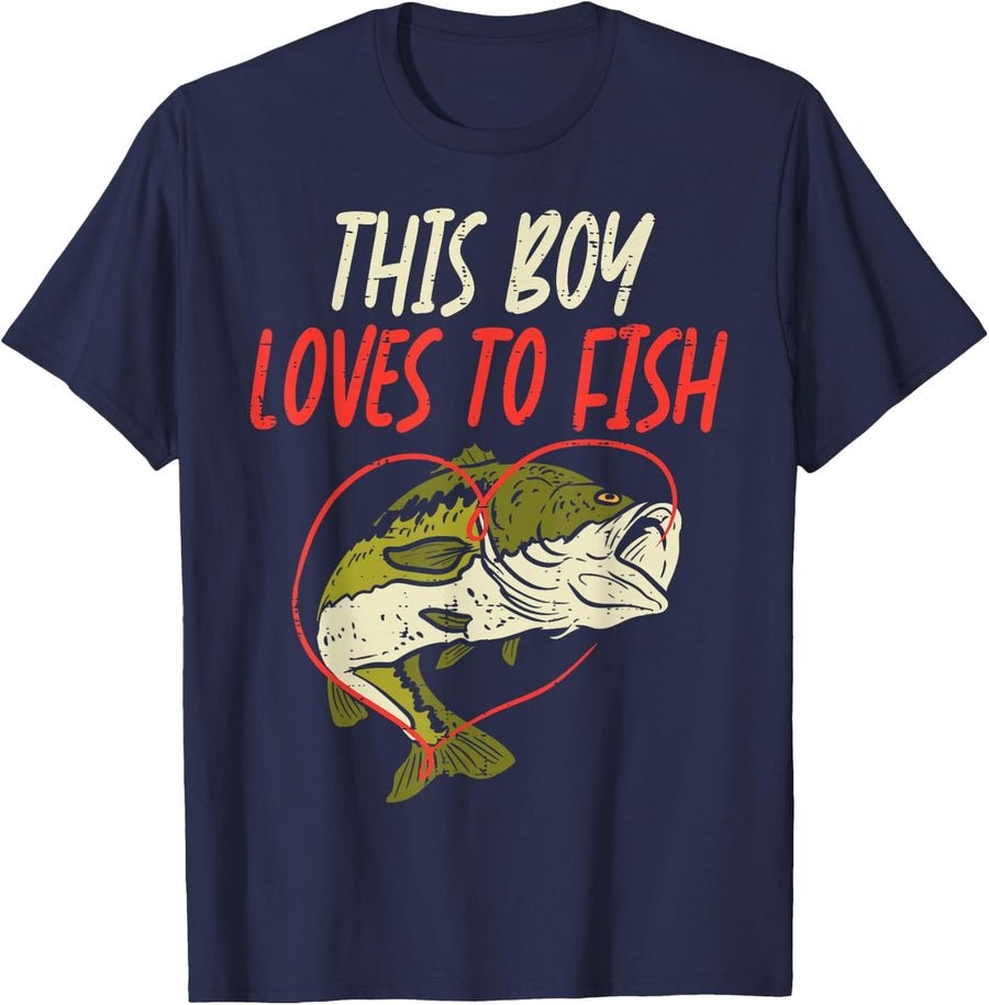 This Boy Loves To Fish Bass Fishing Family Matching Men Gift T-Shirt - Navy Blue