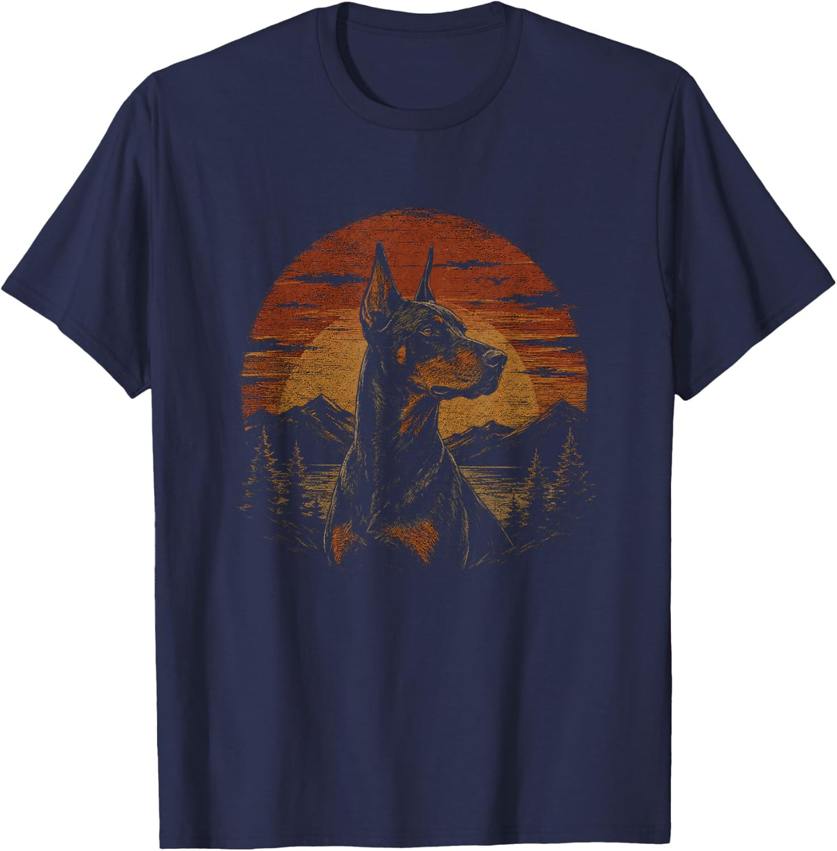 Retro Doberman Pinscher Artwork Design T-Shirt - Navy Blue