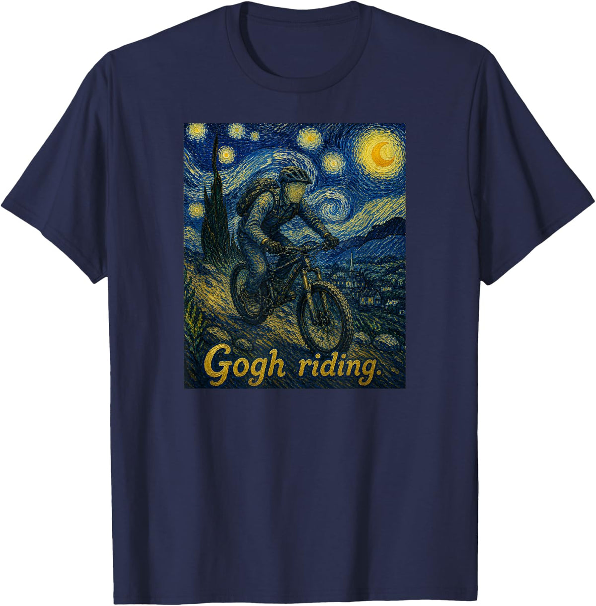 Gogh Riding Cycling Funny Van Gogh Biking Lover Bike T-Shirt - Navy Blue