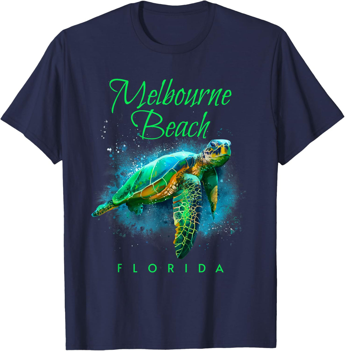 Melbourne Beach Florida Watercolor Sea Turtle T-Shirt - Navy Blue