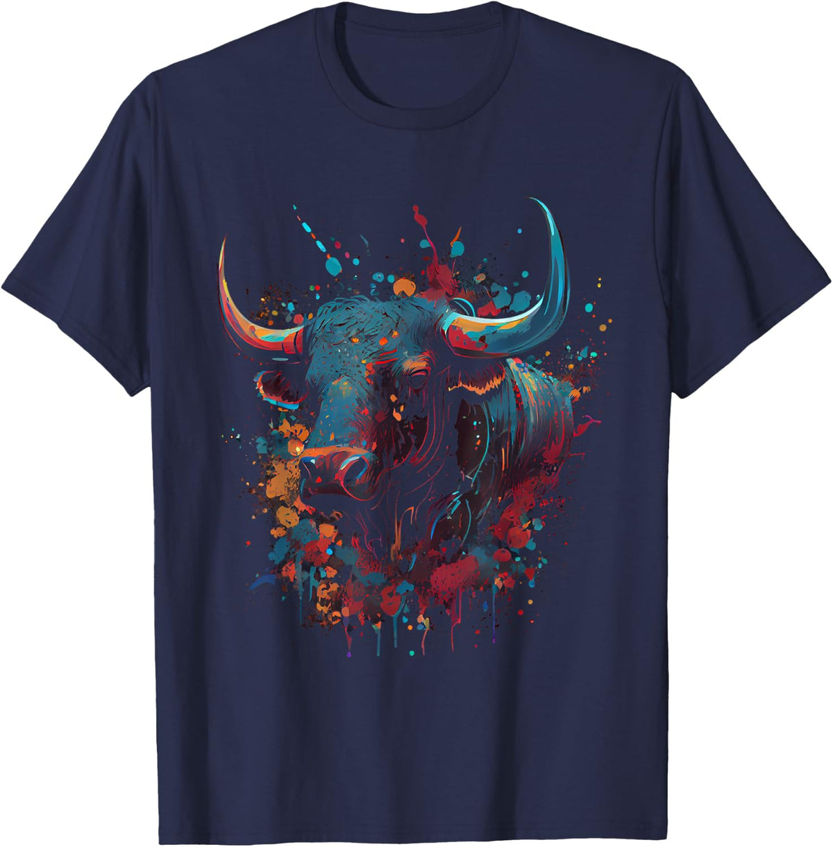 Bull Colourful Bull Riding Meat Favourite Animal Bull T-Shirt - Navy Blue