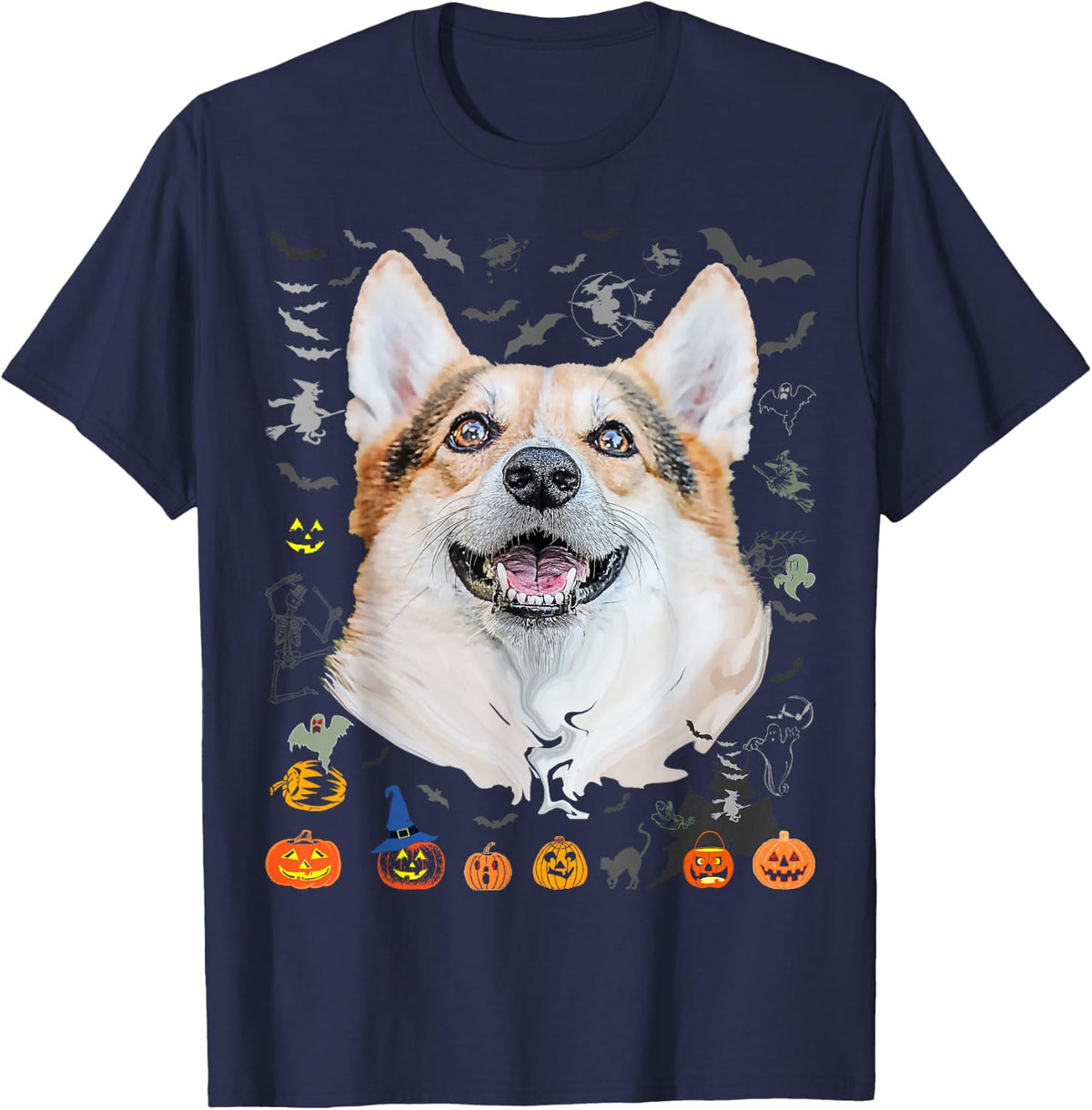 Corgi Lover Ugly Halloween Sweater Gift Funny Halloween T-Shirt - Navy Blue