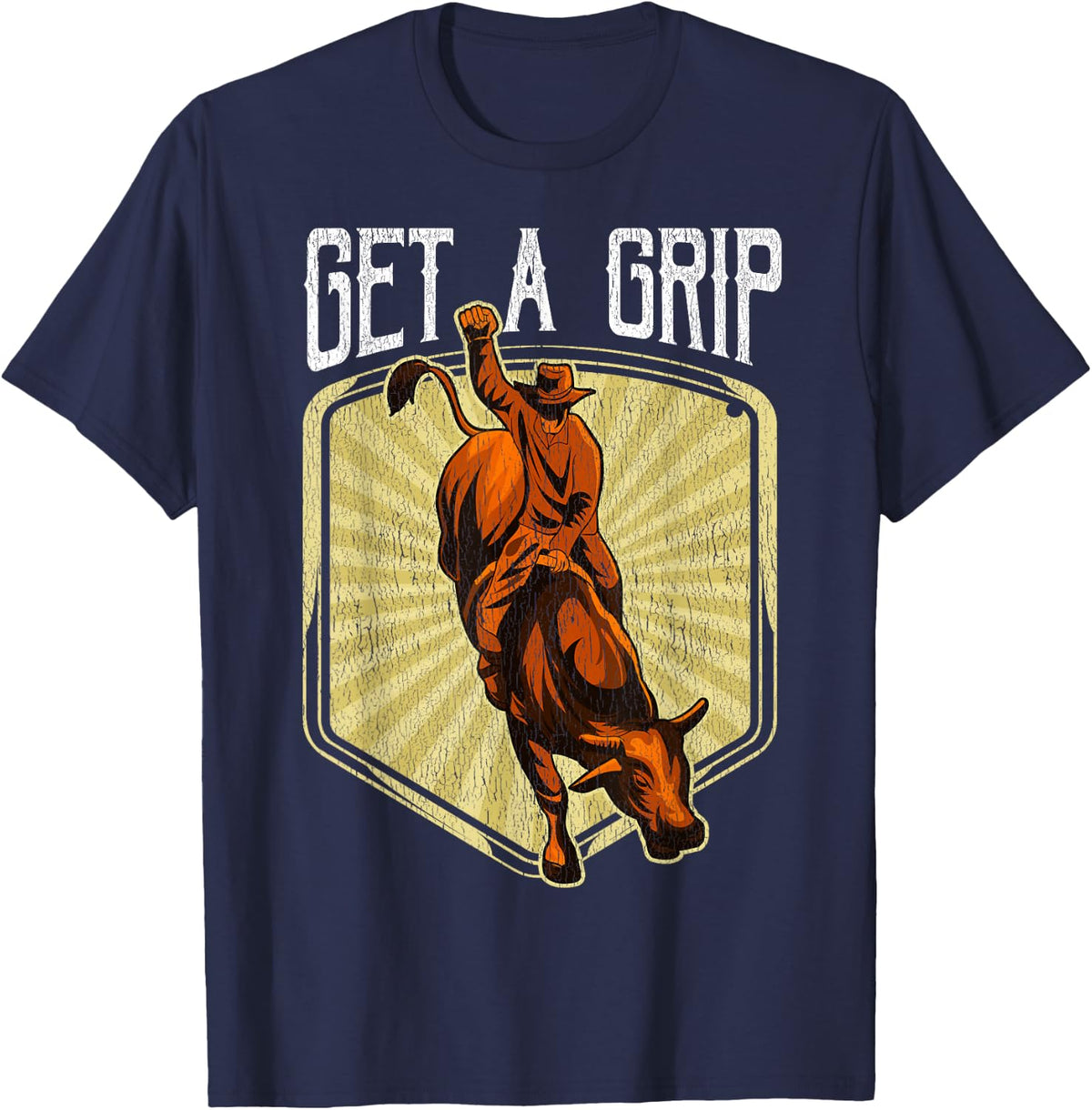 Funny Get a Grip Competitive Bull Riding Pun Bullrider T-Shirt - Navy Blue