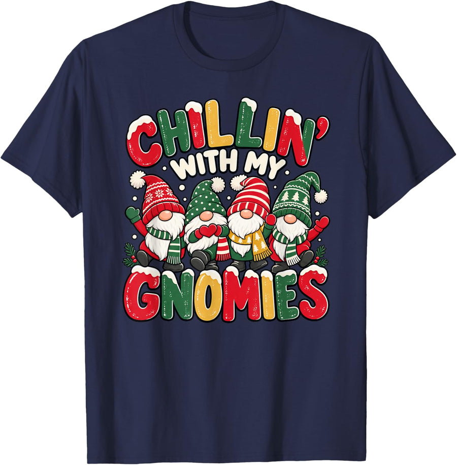 Christmas Gnome Family Humor Festive Winter Friends Seasonal T-Shirt - Navy Blue