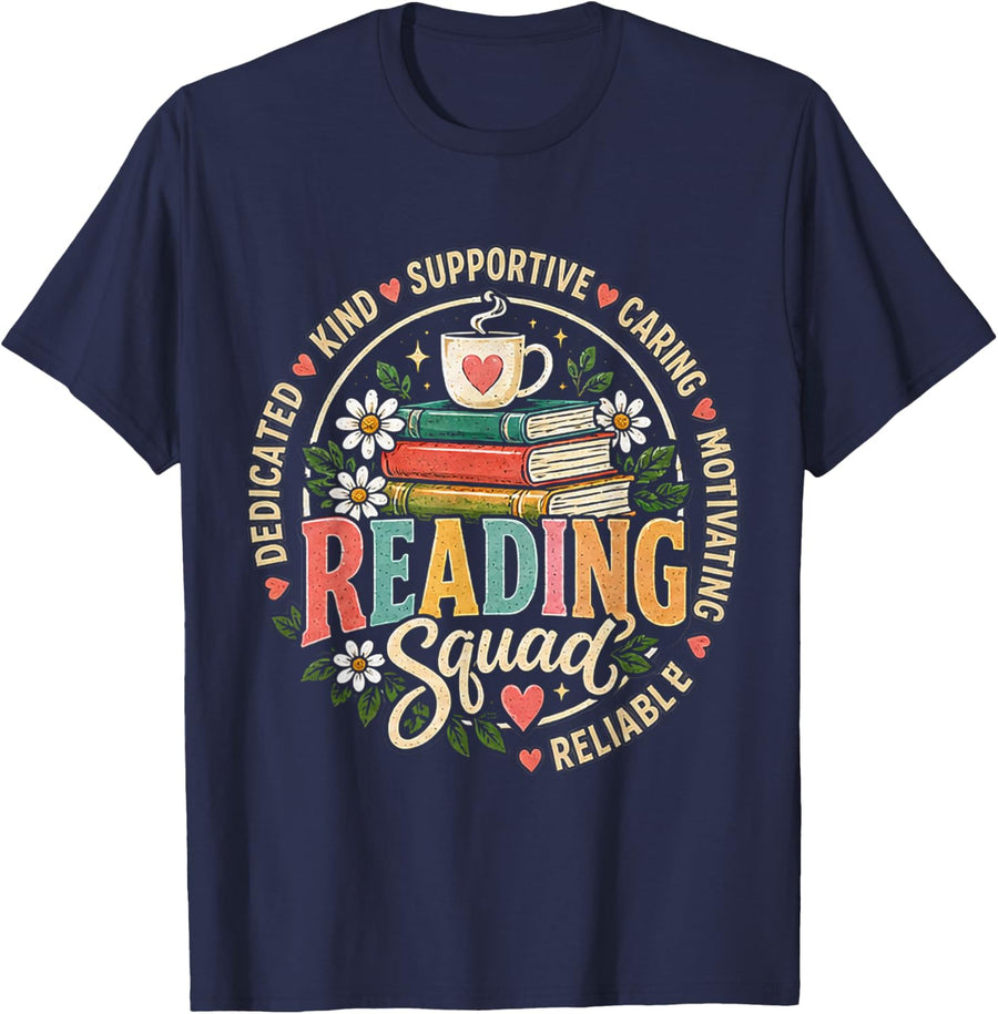 Reading Squad Teacher Reader Librarian Interventionist T-Shirt - Navy Blue