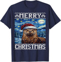 Otter Merry Christmas Ugly T-Shirt - Navy Blue