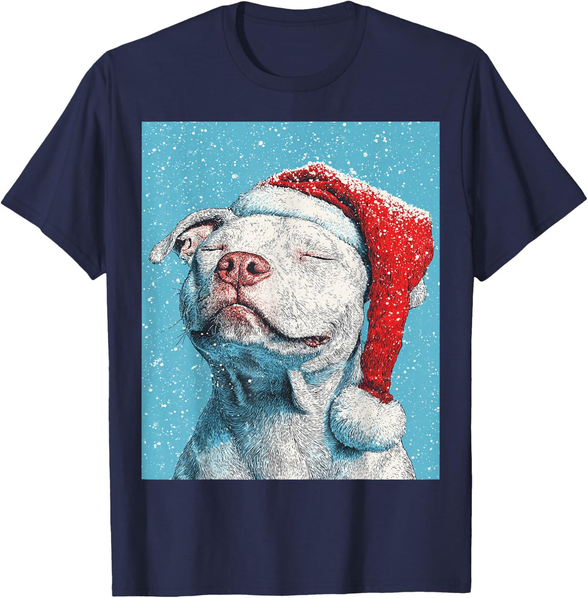 White Pitbull Christmas T-Shirt - Navy Blue