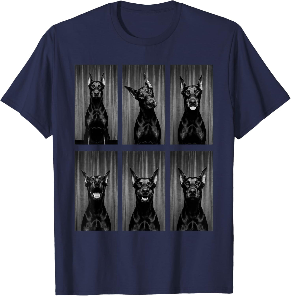 Doberman Photobooth Dog Owner Funny Animal Portrait Tees T Shirts for Men Women Kids - Navy Blue