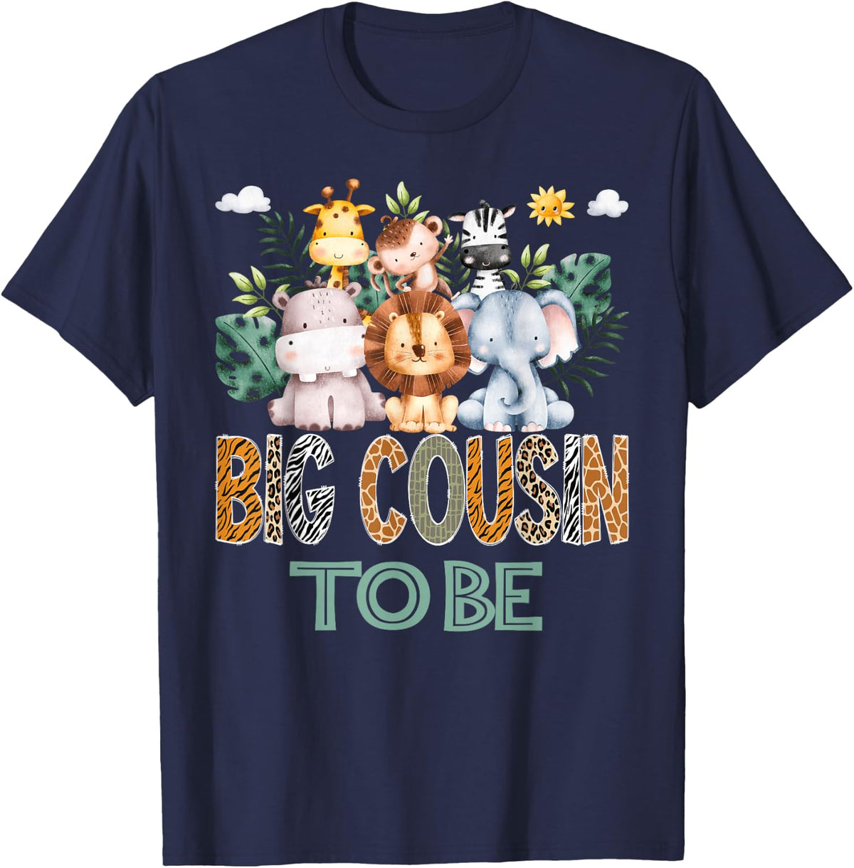 Soon To Be Big Cousin Jungle Animal Safari Gender Reveal T-Shirt - Navy Blue