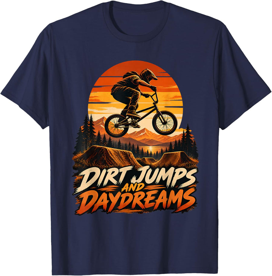 Dirt Jumps and Daydreams BMX Freestyle Bicycle Rider T-Shirt - Navy Blue