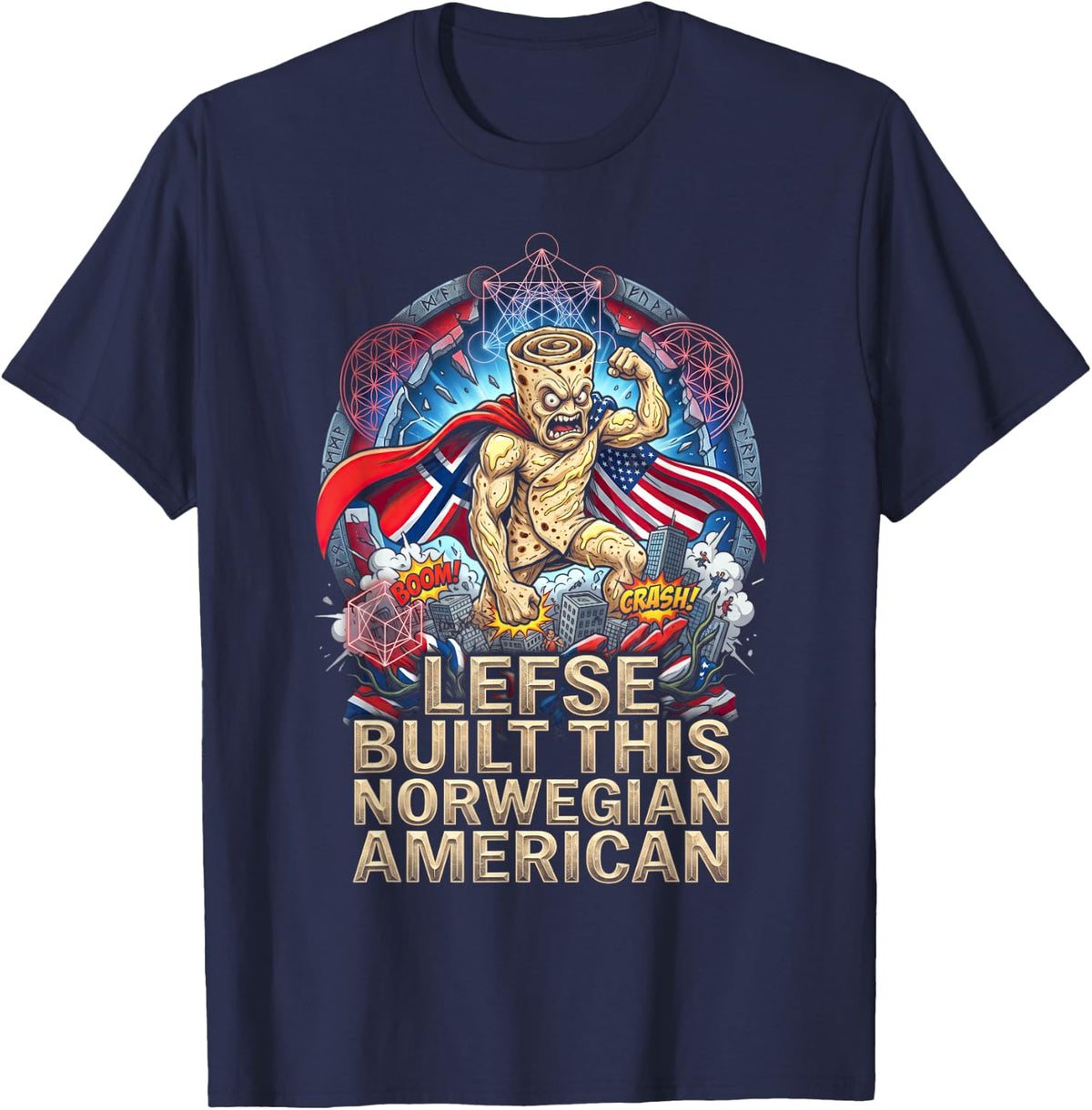 Lefse Norwegian American Funny Norway Wild Art T-Shirt - Navy Blue