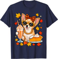 Chihuahua Dog Bow Fall Autumn Leaves Thanksgiving T-Shirt - Navy Blue