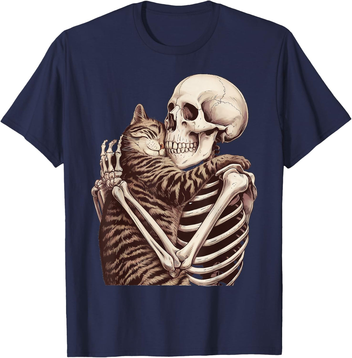Skeleton Hugging Cat Gifts for Cat Mom Cat Dad Cat Lover T-Shirt - Navy Blue