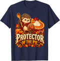 Protector of The Pie Thanksgiving Hedgehog Pumpkin Pie Joke T-Shirt - Navy Blue