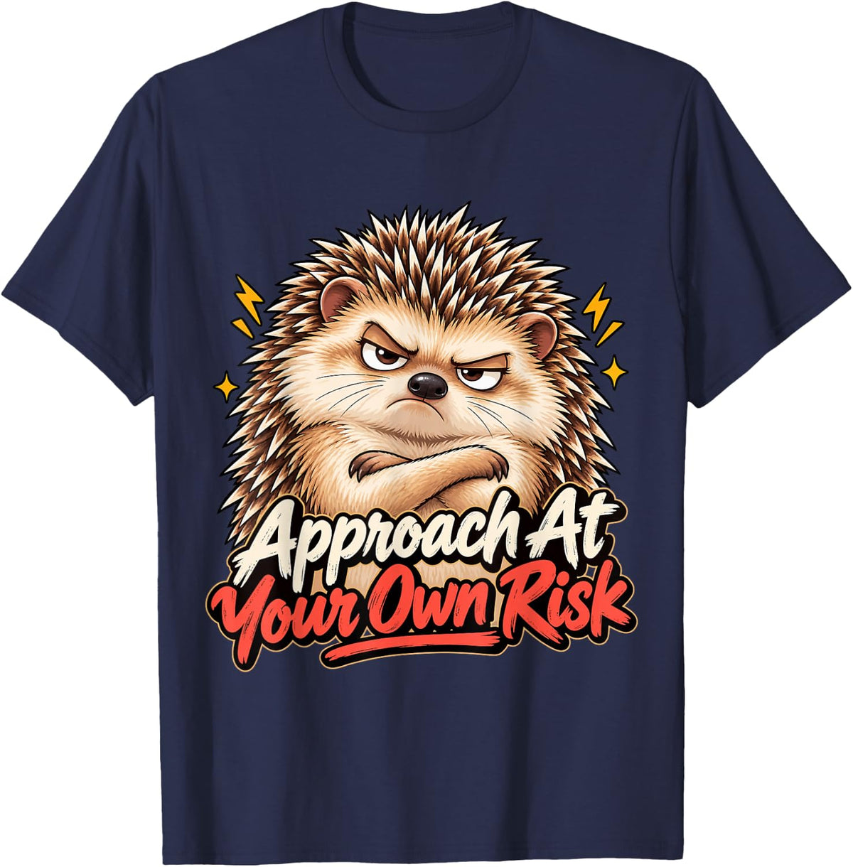 Sarcastic Hedgehog - Approach At Your Own Risk T-Shirt - Navy Blue