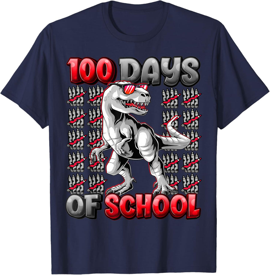 100 Days Of School Trex 100 Days Smarter 100th Day of School T-Shirt - Navy Blue