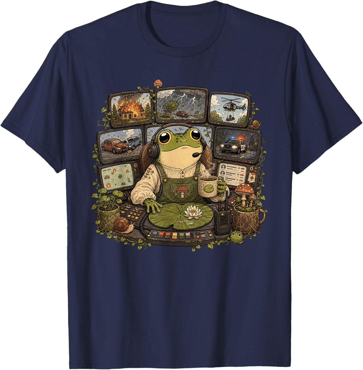 Support Your Local 911 Dispatchers Frog Funny Tee T-Shirt - Navy Blue