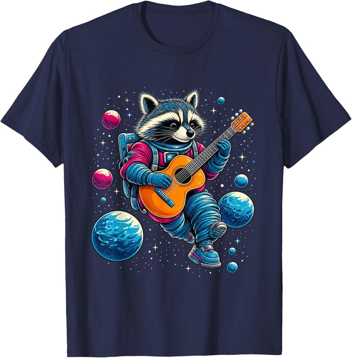 Cosmic Guitar Raccoon T-Shirt - Navy Blue