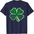 Four Leaf Clover Vintage Heavy Distressed Saint Patrick Day T-Shirt - Navy Blue