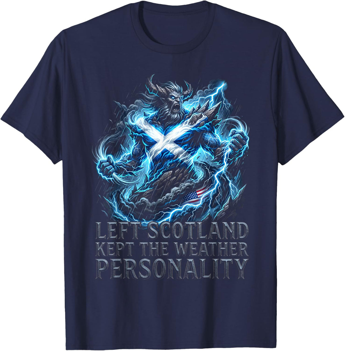 Left Scotland Weather Personality Funny Wild Art T-Shirt - Navy Blue