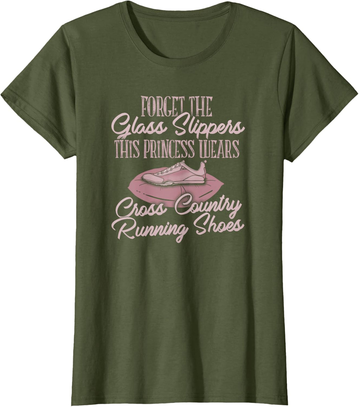 Girls Princess Cross Country Running TShirt T-Shirt - Olive Green