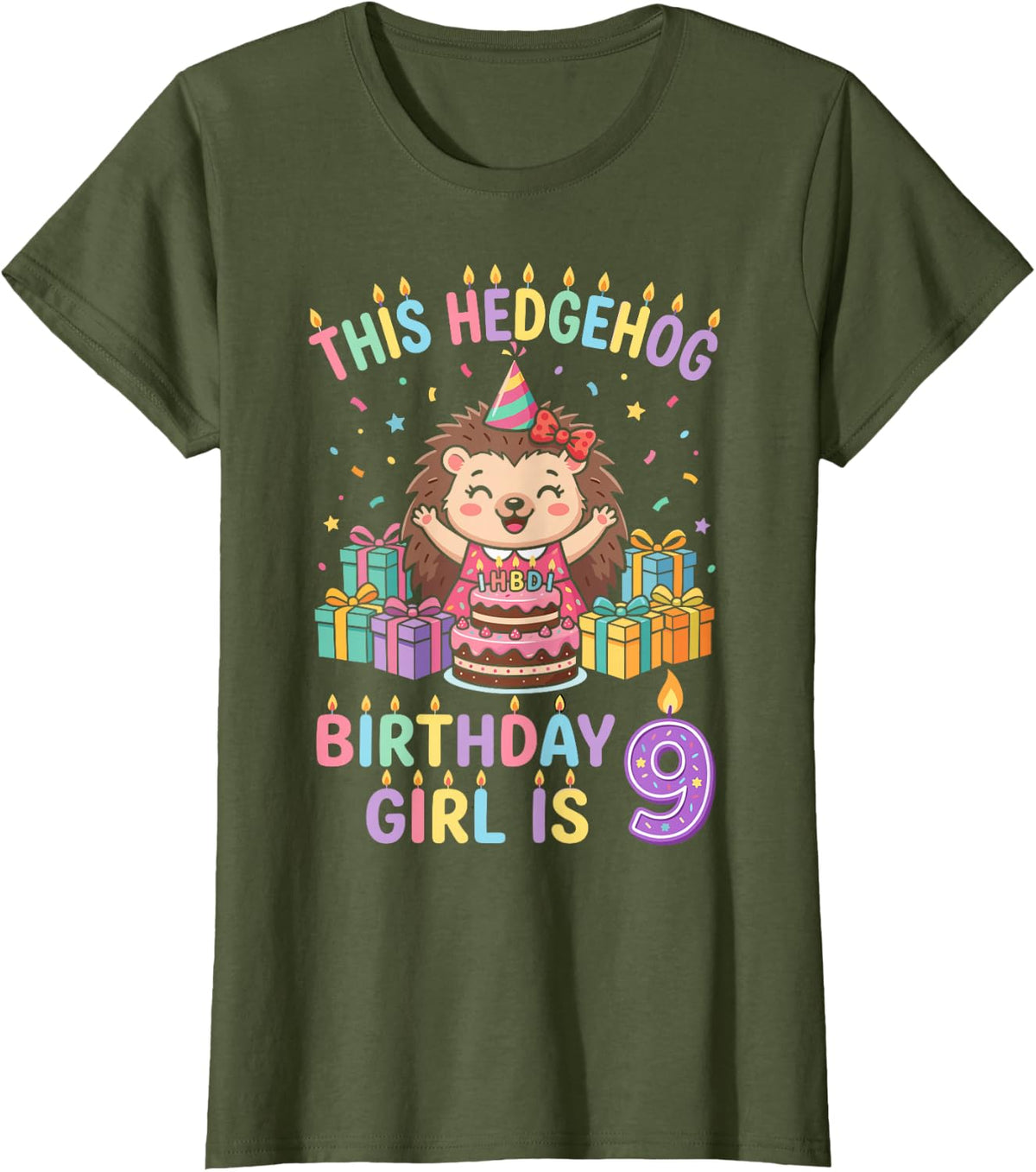 This Hedgehog Birthday Girl - Hedgehog Lover 9th Birthday T-Shirt - Olive Green