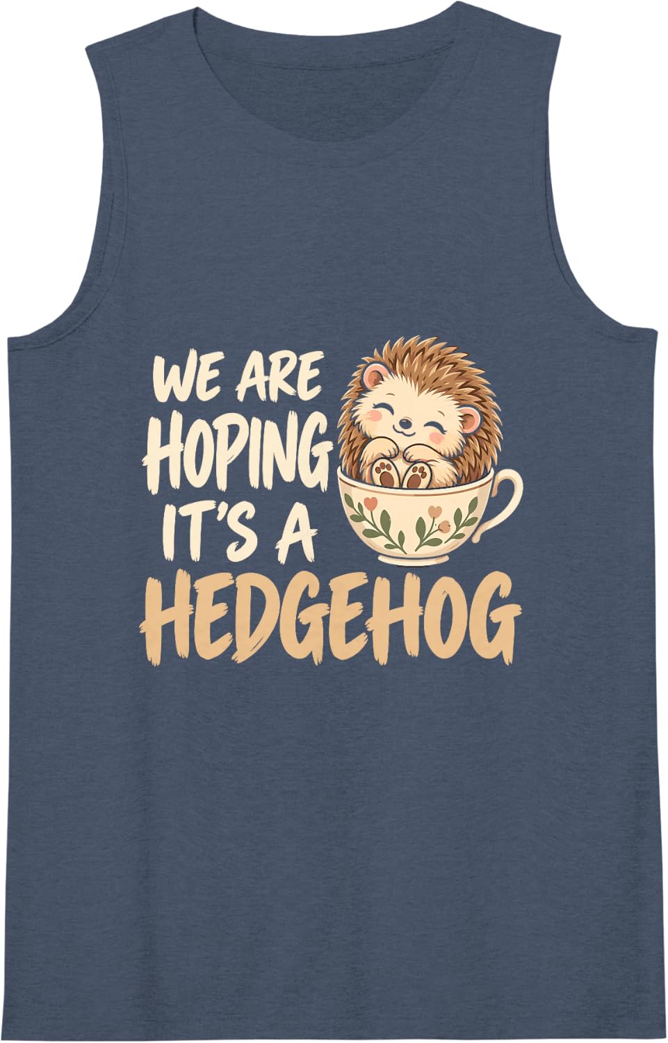 Women's Pregnancy Announcement - Hedgehog Sleeveless Tank Top - Navy Blue