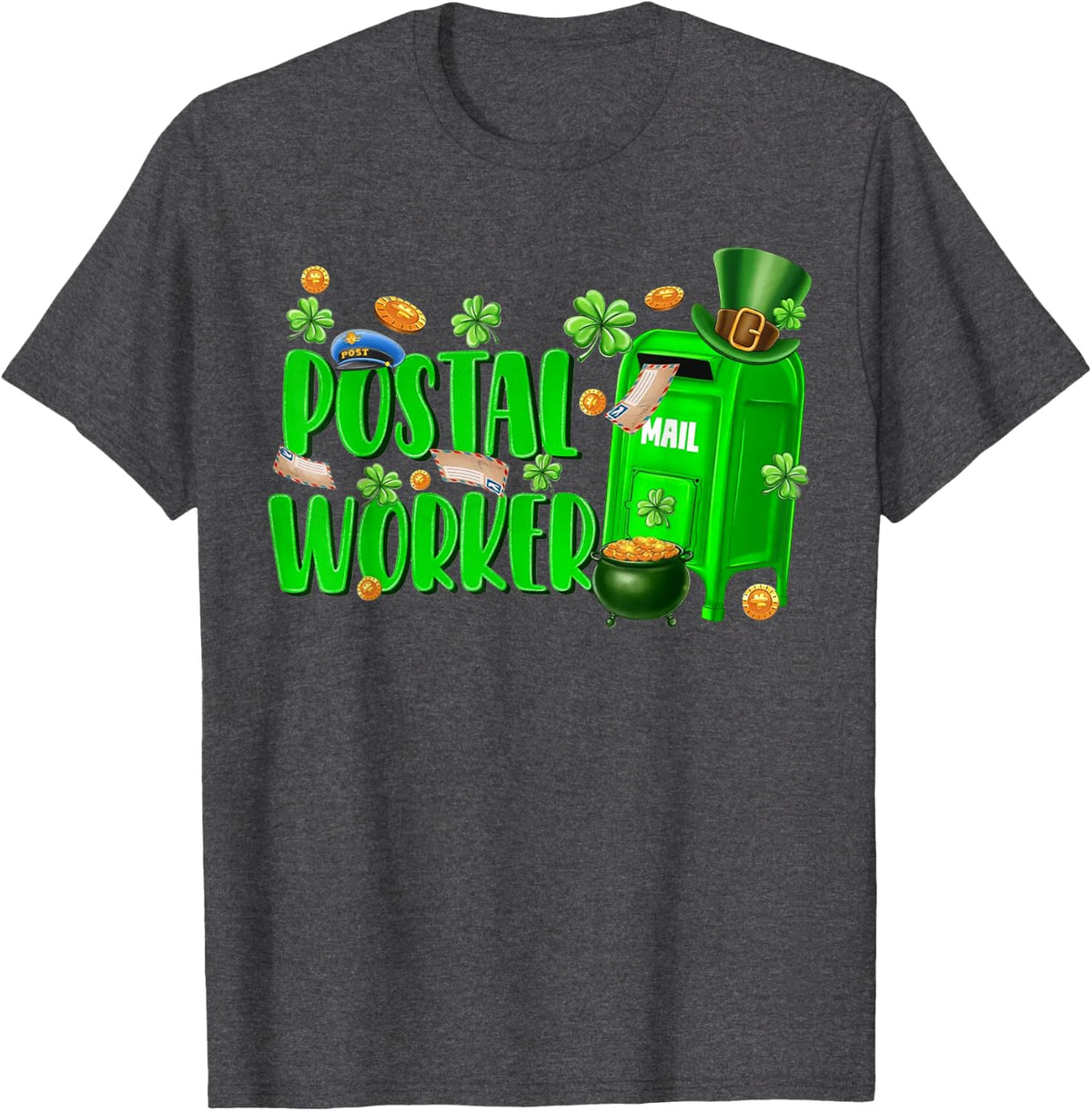 St Patrick's Day Postal Worker Irish Post Office Delivery T-Shirt - Dark Heather Grey