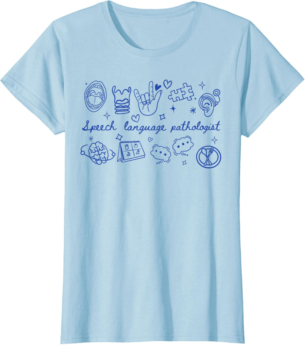 Speech Language Pathologist Tees T-Shirt for Women SLP Speech Therapist Retro Daisy Tee - Baby Blue