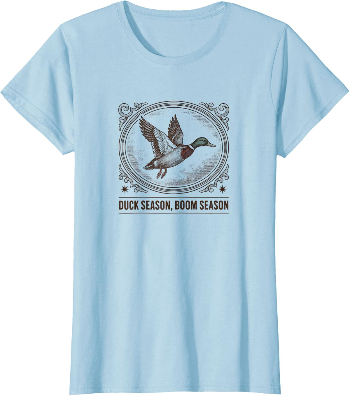 Waterfowl Hunting Mallard Retro Sunset T-Shirt - Baby Blue