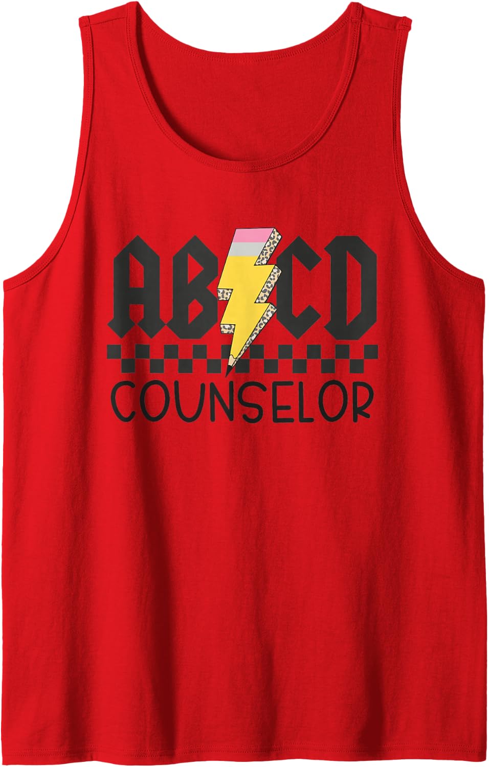 Retro ABCD School Counselor Pencil Lightning Bolt Elementary Sleeveless Tank Top - Red