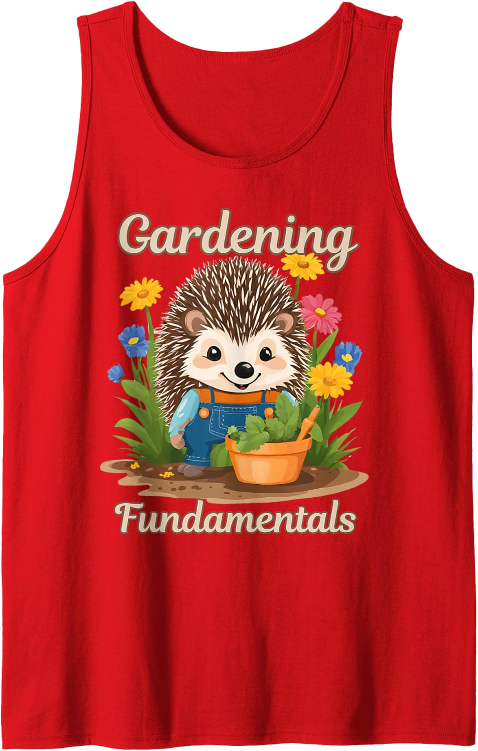 Funny Cute Gardening Hedgehog Sleeveless Tank Top - Red