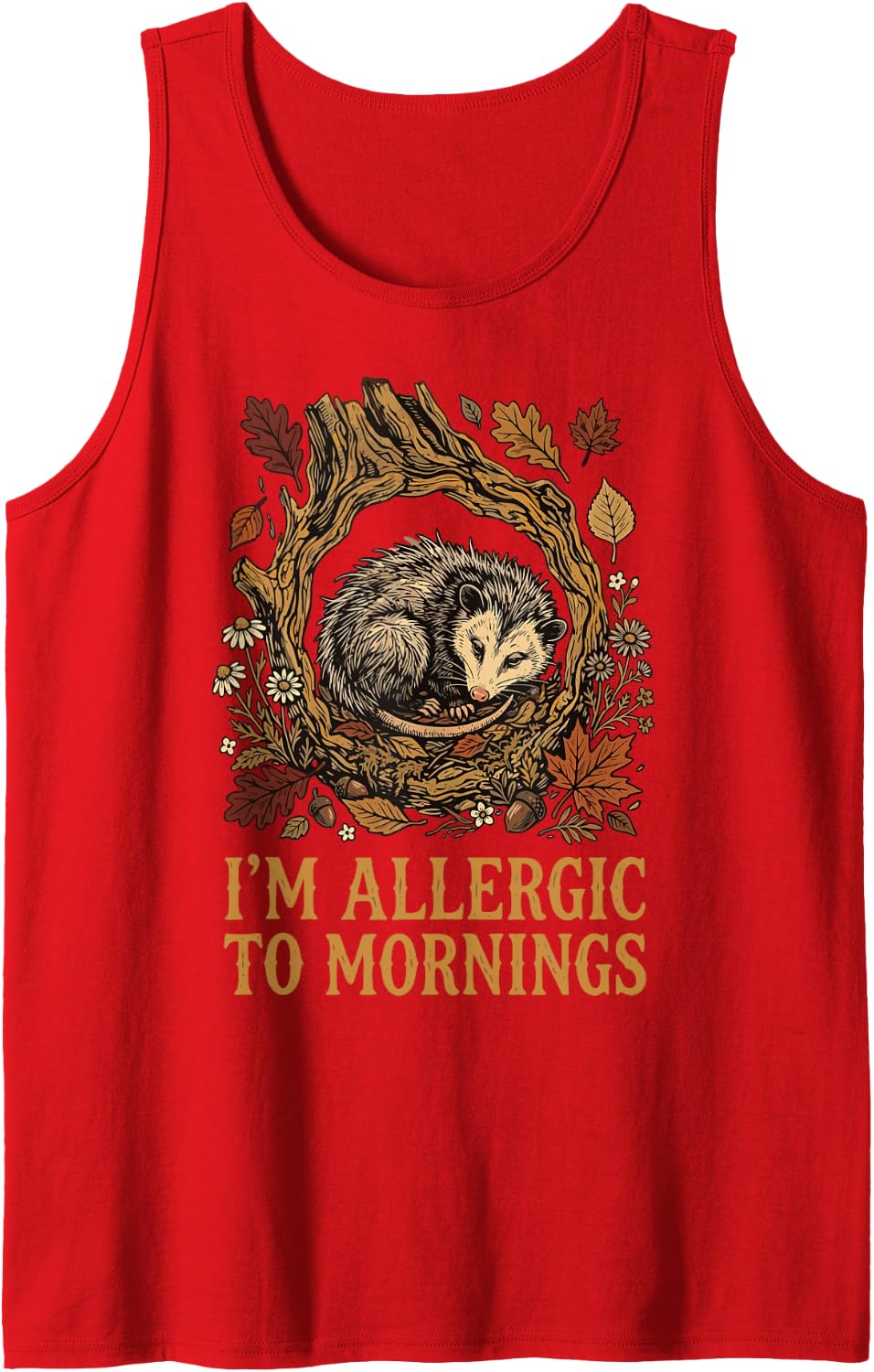 Hedgehog Autumn I'm Allergic to Mornings Sleeveless Tank Top - Red