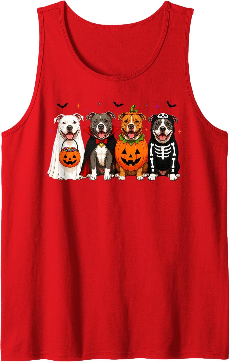 Halloween Pitbull Pumpkin Dog Costumes Skeleton Halloween Sleeveless Tank Top - Red