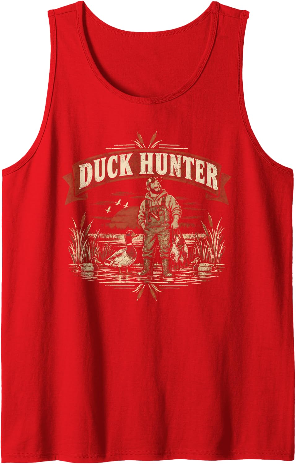 Vintage Duck Hunter Outdoorsman Graphic Sleeveless Tank Top - Red