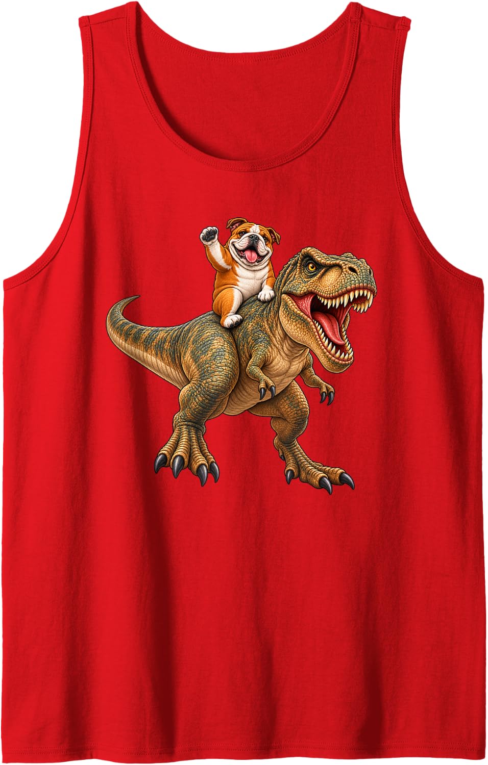 Bulldog Dog T-Rex Dinosaur Funny Sleeveless Tank Top - Red
