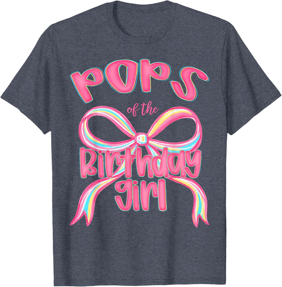 Pops of The Birthday Girl Pink Coquette Bow Preppy T-Shirt - Heather Blue