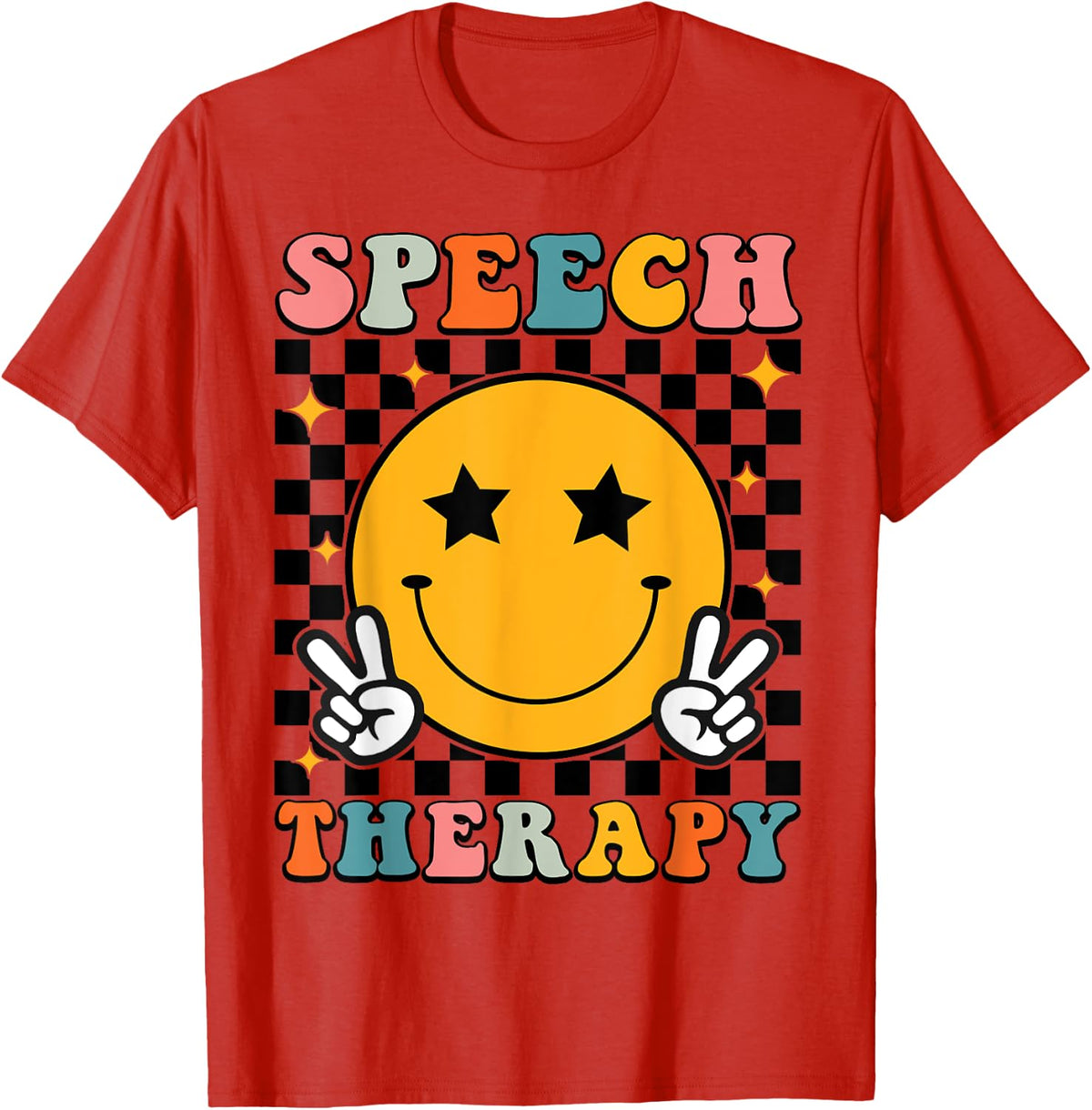 Speech Therapy Retro Smile Face SLP Teacher Speech Therapist T-Shirt - Red