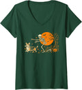 Women's Corgi Dog Stealing Bone from Skeleton Funny Corgis Halloween V-Neck T-Shirt - Dark Green