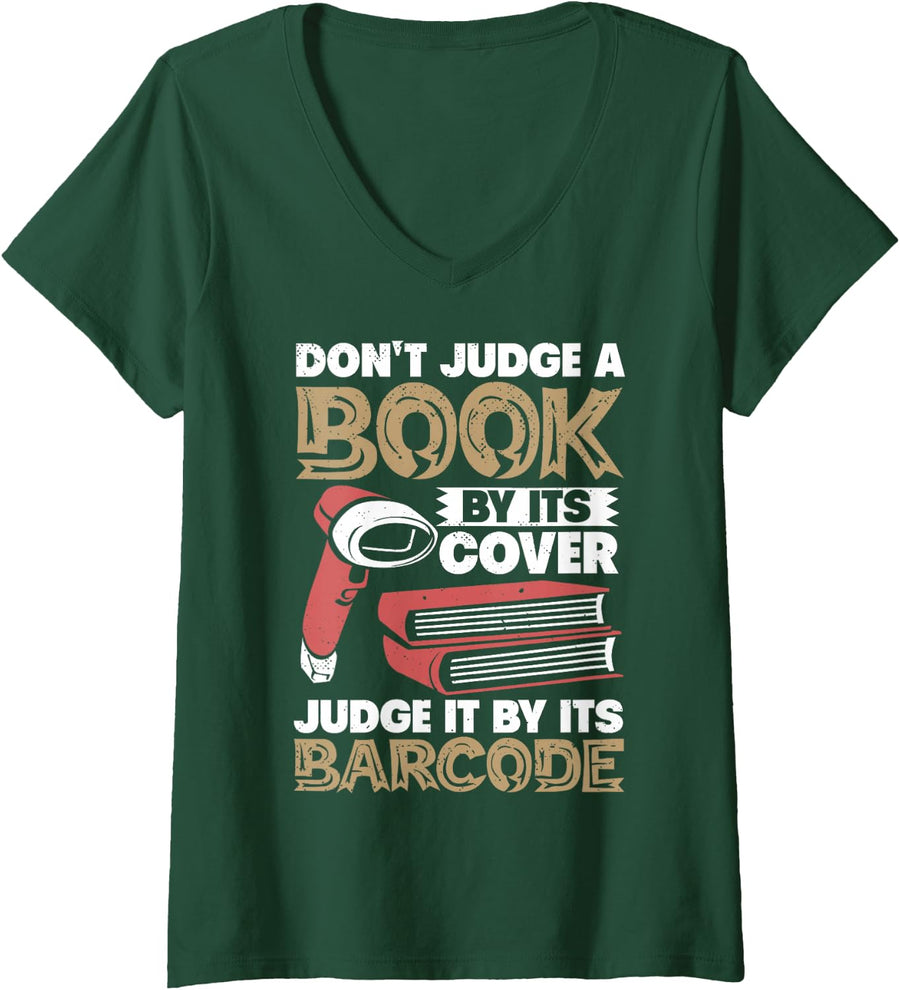 Women's Library Assistant Barcode Judge Library Staff Worker V-Neck T-Shirt - Dark Green