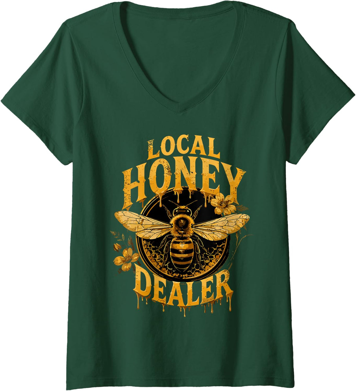 Women's Local Honey Dealer Beekeeping Honey Honeycomb Bees Beekeeper V-Neck T-Shirt - Dark Green