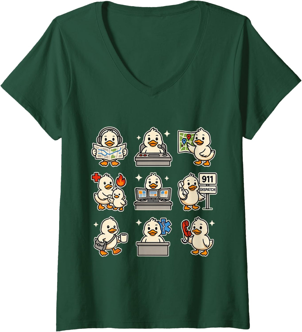 Women's 911 Dispatcher Emergency Communications Professional V-Neck T-Shirt - Dark Green