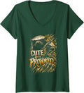Women's Honey Badger Animal Cute Until Provoked V-Neck T-Shirt - Dark Green