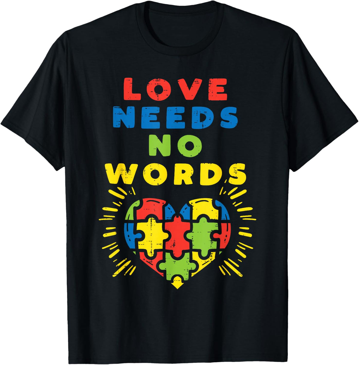 Love Needs No Words Heart Puzzle Autism Awareness Mom Dad T-Shirt - Black