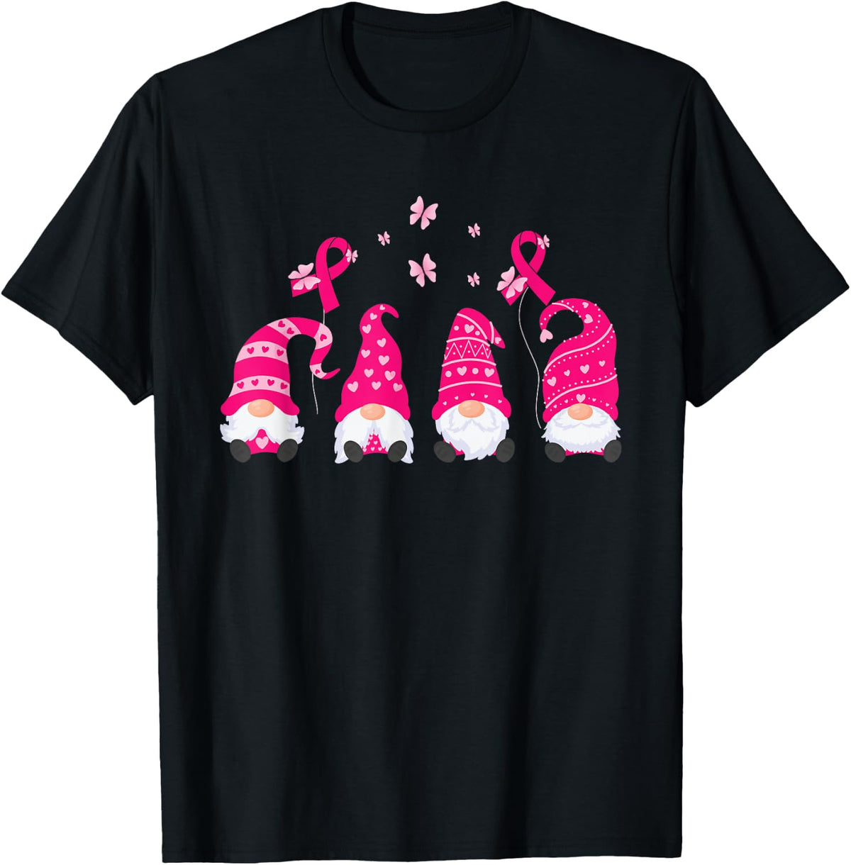 Gnome Breast Cancer Awareness Pink Ribbon Warrior Survivor T-Shirt - Black