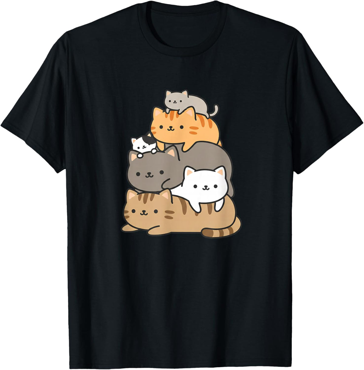 Cute Cat Shirts Stacked Kawaii Cats Tee T-Shirt for Cat Lover Women Men - Black